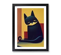Sitting Cat Abstract Framed Print | A3 Black Framed Wall Art | Ready to Hang | Abstract Animal Picture | Living Room Bedroom Lounge Office