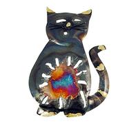 Sitting Cat multi-coloured recycled metal wall hanging 11cm wide - ethically traded and hand made from copper and tin for Tumia in Mexico