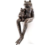 Sitting Frog Ornament - Weatherproof Metal Finish Garden Sculpture For Pond, Patio, Plant Pots, Ledges - 40 X 14 X 18Cm