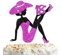 Sitting Girl Cake Topper Picks for Girl Lady 18th Birthday Makeup Spa Theme Party Decoration Supplies 18 Silhouette High Heeled Girl Cake Decor Purple Glitter