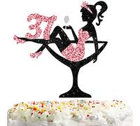 Sitting Girl Cake Topper Picks for Girl Lady 37th Birthday Makeup Spa Theme Party Decoration Supplies 37 Silhouette High Heeled Girl Cake Decor Rose Gold Glitter