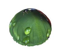 Sitting green three leaf insect Print Shower Cap for Women Men, Reusable Double-Layer Fabric Bathing Cap Girls Hair Caps, 29 CM