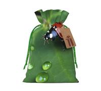 Sitting green three leaf insect Printed Christmas Drawstring Bags,M | Reusable Xmas Gift Storage Bags, Green Christmas Ribbon