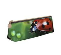 Sitting Green Three Leaf Insect Printed Triangle Leather Pencil Case for Girls Boys, Zipper Pencil Bag Pen Pouch Bag Organizer for Student School Office College