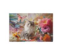 Sitting grey cat 6-Piece Printed Placemat Set | 12x18-Inch Insulated Tabletops | Ideal Home Decor to Elevate Everyday Dining