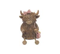 Sitting Highland Cow With Pink Bow And Bag Animal Figurine Home Decoration Sculpture Ornaments