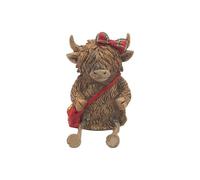 Sitting Highland Cow With Tartan Bow And Bag Animal Figurine Home Decoration Sculpture Ornaments