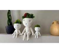 Sitting Kodama Planter with Head Decor - Studio Ghibli Inspired Indoor Pot - Cute Succulent Planter for Home or Gift (Small)