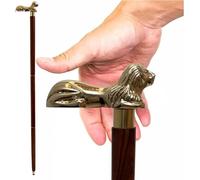 Sitting Lion Brass Head Handle - Decorative 37 inches Wooden Walking Sticks and Canes - for Men/Women/Seniors