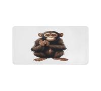 Sitting Monkey Mouse Pad Non-Slip Large,Desk Mat Easy Clean 23.6" X 11.8",Desk Pad for Mouse, Writing Desk, Office, Home, Laptop