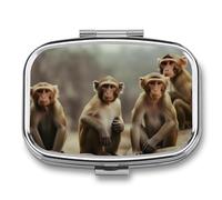 Sitting Monkey Pill Box 2 Compartments Portable Travel Pill Case Mini Medicine Organizer for Pocket Purse Metal Waterproof Medicine Container Holder Vitamin Fish Oil