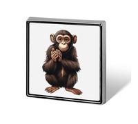 Sitting Monkey Square Lapel Pin for Men Women Personalized Lapel Badge Metal Brooch Printed Aluminum Alloy Memorial Pins for Backpack Clothing Decoration Business