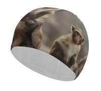 Sitting Monkey Swim Cap Unisex Adult Swimming Cap Non Slip Pool Hat Comfortable Durable Easy to Put On and Off Waterproof Swim Hat Keep Hair Dry