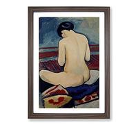 Sitting Nude by August Macke Framed Print | A2 Walnut Framed Wall Art | Ready to Hang | Modern Nature Picture | Living Room Bedroom Lounge Office