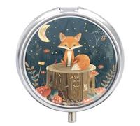 Sitting on A Tree Stump Pill Box Cute Round Pill Case Portable Medicine Tablet Vitamin Holder Organizer for Purse Pocket