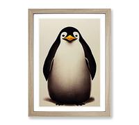 Sitting Penguin Framed Print | A2 Oak Framed Wall Art | Ready to Hang | Modern Nature Picture | Living Room Bedroom Lounge Office