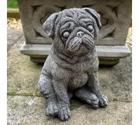 Sitting Pug Stone Statue | Outdoor Stone Puppy Dog Bulldog Animal Garden Ornament