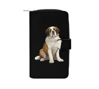 Sitting Saint Bernard Long Purses for Women Leather Card Holder Mens Wallet Coin Purse