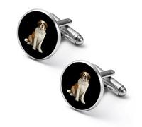 Sitting Saint Bernard Round Cufflinks for Men Classic Cuff Links Jewellery for Wedding Business Party