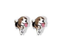 Sitting Tongue Brown White Beagle Dog Puppy Lover Shrinky Plastic Mini Small Tiny Gift Handcrafted Custom Unique Stud Earrings for Pierced Ears, Personalized Fashion Jewelry Studs Jewellery