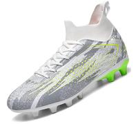 situkeke Mens Football Boots Spike High Top Football Shoes Astro Turf Trainers Soccer Cleats Boy's Professional Athletic Shoes,White,EU44