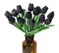 SITUMEIZI 15pcs Black Tulips Fake Artificial Flowers Real Touch 14" Silk Flower for Home Decor Easter Spring Wedding Bouquet Decorations Mother's Gift Day Floral Arrangements