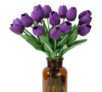 SITUMEIZI 15pcs Tulips Fake Artificial Flowers Real Touch 14" Silk Flower for Home Decor Easter Spring Wedding Bouquet Decorations Mother's Gift Day Floral Arrangements(Deep Purple)