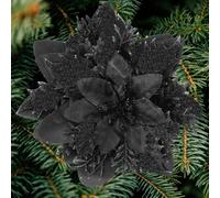 SITUMEIZI 24 Pcs Black Christmas Tree Decorations Black Ornaments for Christmas Tree Glitter Poinsettia Artificial Flowers 5.5" with Clips Fake Christmas Ornaments Xmas Tree Wreath New Year Decoration