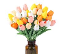 SITUMEIZI Fake Flowers Tulips Artificial Silk Flower 15pcs Real Touch 14" for Spring Easter Home Kitchen Wedding Bouquet Bulk Mother's Gift Day Decorations(Multicolor,5-2)