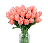 SITUMEIZI Fake Tulips Artificial Flowers Real Touch Champagne 14" 15 Pcs Silk Flower for Home Decor Wedding Bouquet Decorations Floral Arrangements