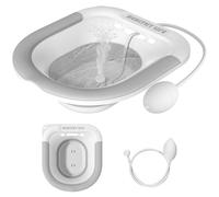 Sitz and bath for Toilet, Hemorrhoids Postpartum Care, Perineal Soaking for Women, Collapsible Sitz Bath Kit with Flusher Hose, Wider Seat, Deeper Bowl (Gray)