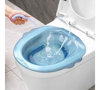 Sitz Bath for Hemorrhoids Women, Over The Toilet Sitz Bath, Anti-Overflow Sits Bath Kit, Portable Sitz Bath for Hemorrhoids (Blue, with Flusher)