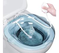 Sitz Bath for Toilet, 2PCS/Set Sitz Bath Tub with Flusher, Anti Overflow Baths with Drain Holes, Non Slip for Hemorrhoids, Postpartum, Elderly, Blue