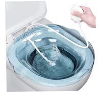 Sitz Bath for Toilet, 2PCS/Set Sitz Bath Tub with Flusher, Anti Overflow Baths with Drain Holes, Non Slip for Hemorrhoids, Postpartum, Elderly, BlueSitz for Toilet