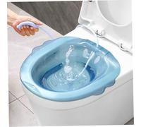 Sitz Bath for Toilet, 39x39cm Clear Plastic Over The Toilet Sitz Baths, Anti-Overflow Washing Basin for Hemorrhoids Postpartum Private Care (Blue, with Flusher)