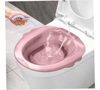 Sitz Bath for Toilet, 39x39cm Clear Plastic Over the Toilet Sitz Baths, Anti-Overflow Washing Basin for Hemorrhoids Postpartum Private Care (Pink, with Flusher)