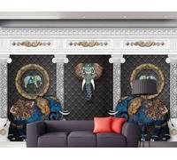 siuayosdj 3D WallpaperFashion Retro Carved Column Hand-Painted Three-Dimensional Elephant Background Wall Bedroom Living Room Study Room Mural,3D,250x175cm