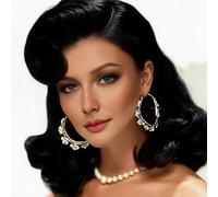 Siudus Black 50s Wig with Bangs for Women 60s Vintage Short Curly Hollywood Big Wave Wig Synthetic Fibre Hair Wig for Cosplay Costume Party Halloween Use