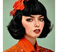 Siudus Black Vintage Curly Wigs for Women Short 50s 60s Retro Wig with Bangs Cosplay Costume Halloween Party Wig