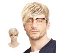 Siudus Blonde Short Mens Wig Natural Hair Replacement Synthetic Wigs for Halloween Daily Use Male Wigs
