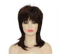 Siudus Brown Mullet Wigs for Women Shaggy Shoulder Length 70s 80s Wig Layered Natural Synthetic Fiber Hair Wig for Cosplay Disco Rocker Use