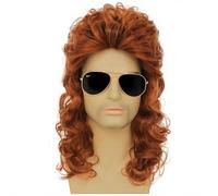 Siudus Mullet Wigs for Men Orange 70s 80s Long Curly Rocker Hair Wig Bouffant Cosplay Costume Halloween Disco Wig for Guy Male