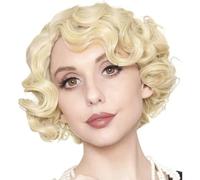 Siudus Womens Blonde Short Wigs 1920s Finger Wave Hair Wig Natural Synthetic Heat Resistant Fiber Cosplay Daily Wig