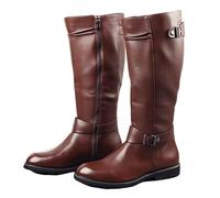 SIULAS Gothic Men Biker Knight Boots - Flat Heel Mid Tube Knights Boots - Vintage Leather Steampunk Boots with Zipper - Renaissance Cosplay Boots Knee High Boots Buckle Riding Costume Shoes,Brown,43