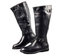SIULAS Gothic Men Biker Knight Boots - Flat Heel Mid Tube Knights Boots - Vintage Leather Steampunk Boots with Zipper - Renaissance Cosplay Boots Knee High Boots Buckle Riding Costume Shoes,Black,46