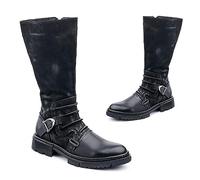 SIULAS Medieval Boots Cosplay Pirate Boots Mens Mid-Calf Boots PU Leather Boots Vintage Western Cowboy Boots,Black,45