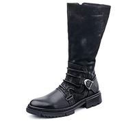 SIULAS Medieval Boots Cosplay Pirate Boots Mens Mid-Calf Boots PU Leather Boots Vintage Western Cowboy Boots,Black,45