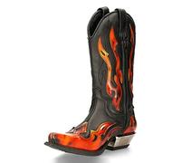 SIULAS Medieval Boots Mens Mid-Calf PU Leather Pointed Toe High Heel Zipper Embroidered Biker Boots 43 (43)