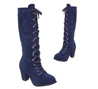 SIULAS Medieval Boots Womens Gothic Knee High Boots Knee Length Laces UP Shoes Renaissance Medieval Cosplay,Blue,41