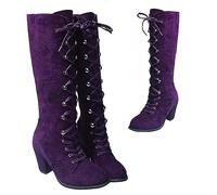 SIULAS Medieval Boots Womens Gothic Knee High Boots Knee Length Laces UP Shoes Renaissance Medieval Cosplay,Purple,42